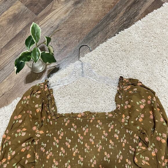 Aerie Size Small Brown Floral Smocked Square Neck Crop Top NWT - Picture 3 of 7